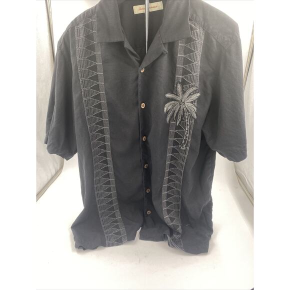 Tommy Bahama Other - Tommy Bahama Shirt Mens Large Black Short Sleeve 100% Silk Button Up Palm Tree